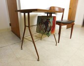 1950s Mid Century Modern Metal Record LP Magazine Rack Side Radio TV Media Console Table