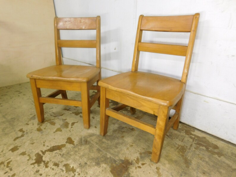 Vintage Oak Childs School Small Desk Work Chair 12 Seat Tall