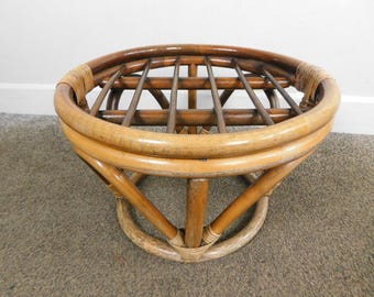 VTG 1980s Retro MCM Philippines Bamboo Patio Side Table Rattan Footstool Ottoman