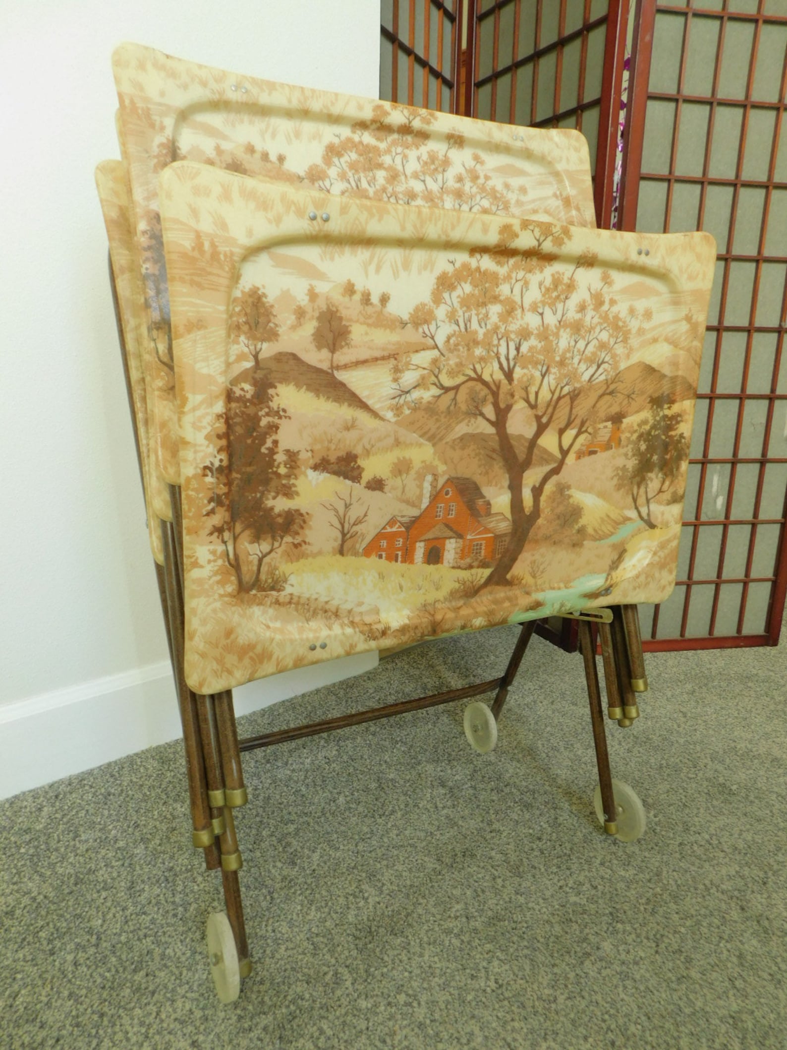 Mid Century 1950s Vintage Fiberglass Retro Rolling TV Trays Etsy