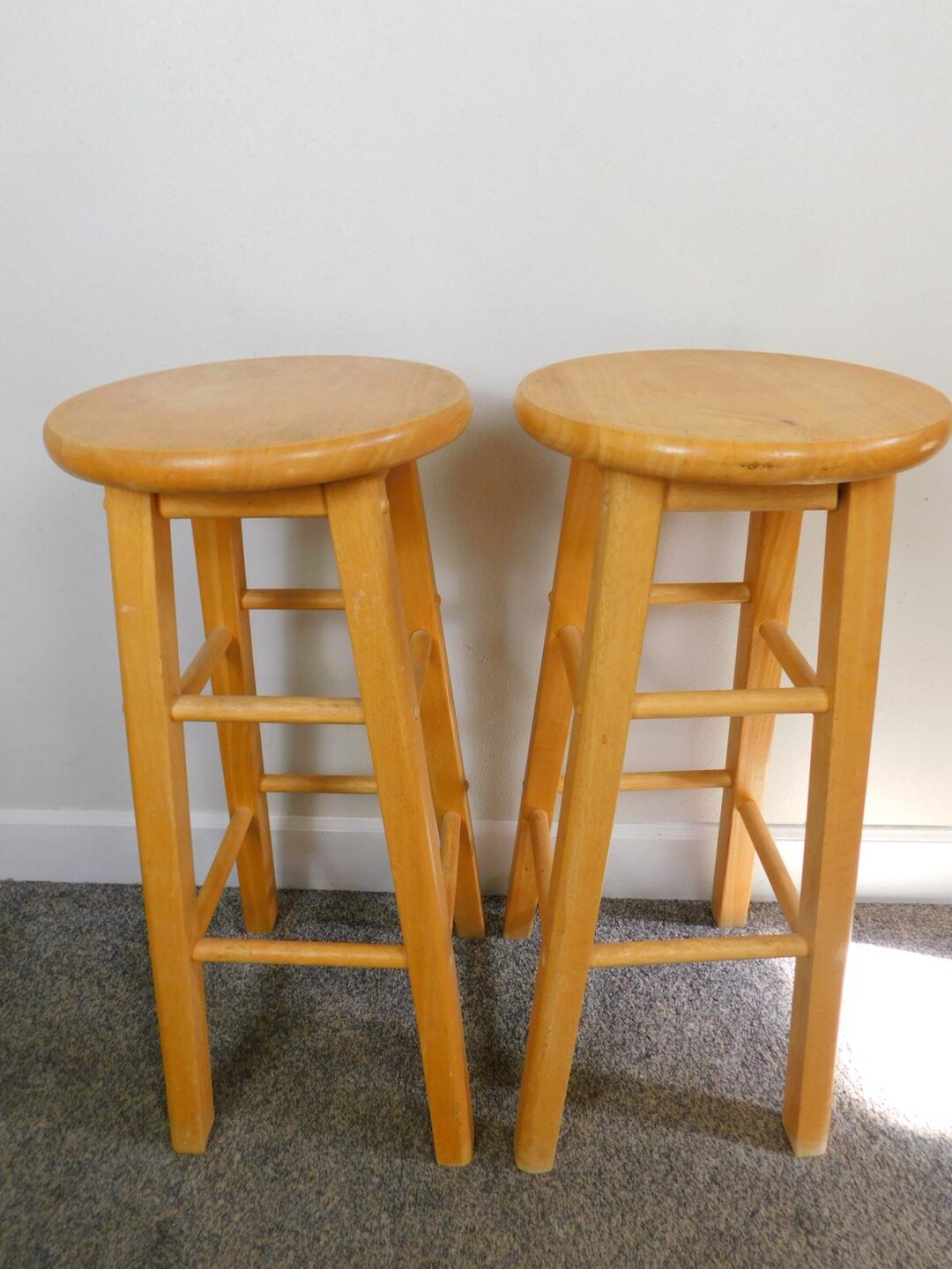 2 Bar Stools Round Wood Maple 29.75