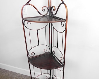 Copper Finish Metal Folding Corner Display Shelves Stand Fancy Plant Book Curio