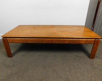 VTG 80s MCM Oak LOW Coffee Cocktail Table Floating 54" Rectangle Retro Shaggie!