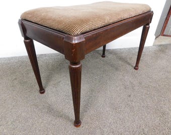 Antique Mahogany Dressing Bench Vanity Stool Original 1940s Piano Bench Lift Top