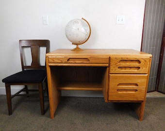 Oak Desk Pull Out Computer Keyboard Tray File Drawers Kneehole EXC