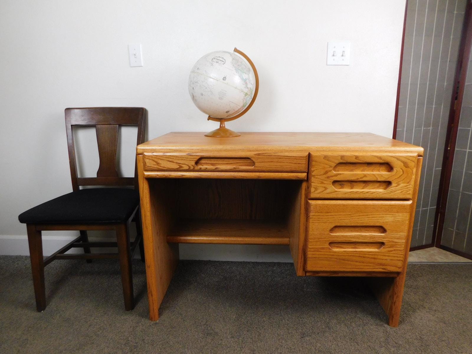 Oak Desk Pull Out Computer Keyboard Tray File Drawers Kneehole EXC