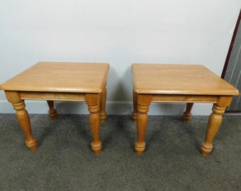 Pair Solid Oak Wood Turned Legs Side End Tables 21x18 VTG Nice Size -Ships Fast!