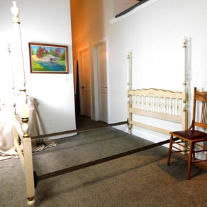 French Provincial Poster Bed Frame Full Size White Gold Canopy Ready