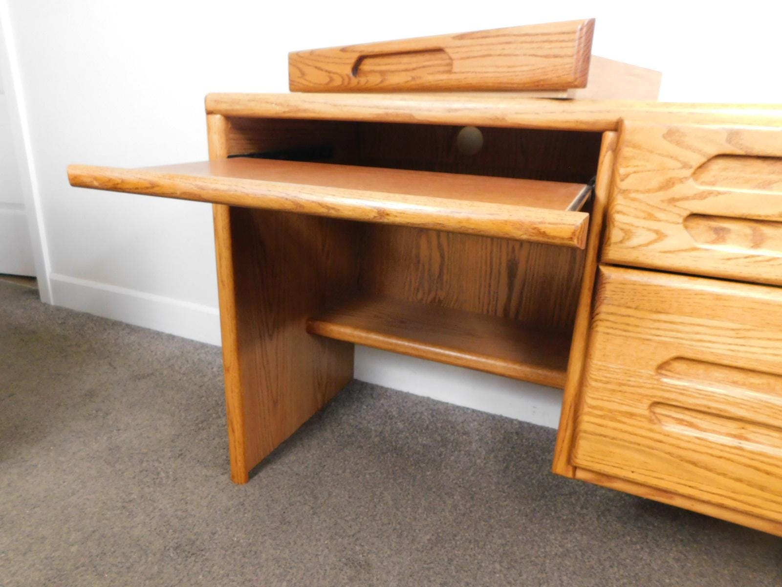 Oak Desk Pull Out Computer Keyboard Tray File Drawers Kneehole EXC