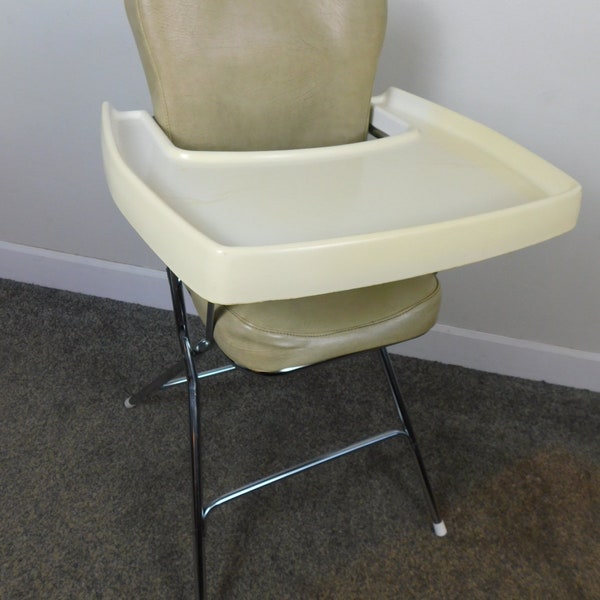 Folding Vintage 1970 Retro COSCO USA Classic Chrome TAN Vinyl Baby Infant High Chair Mid Century Modern