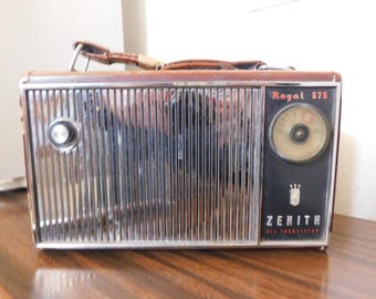 Zenith Royal 675G Portable Transistor Radio AM Transistor Orig Leather 1960s VG Sound Works