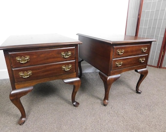 Pair Mahogany 1990s LANE Furniture Vintage Side End Tables Duck Feet QA Style