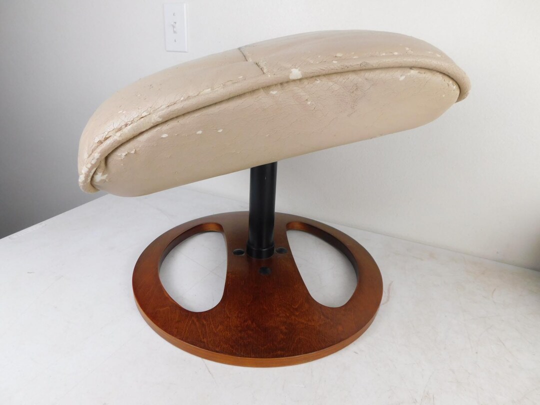 Retro Danish Teak Leather Modern Slanted Ottoman Footstool for Lounge ...