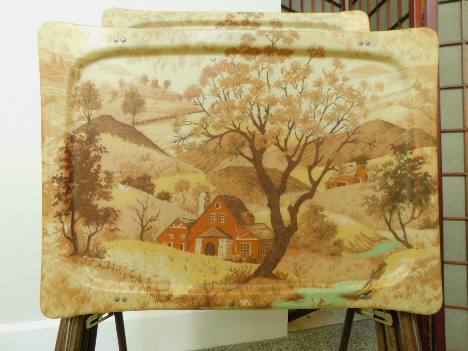 Mid Century 1950s Vintage Fiberglass Retro Rolling TV Trays Etsy