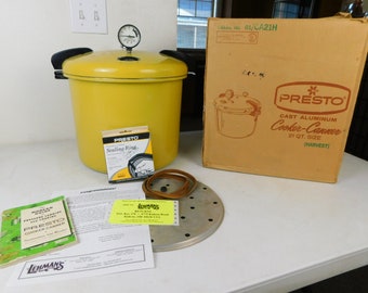 1970s Vintage Presto 21 qt Pressure Cooker & Canner 01/CA21H Harvest Gold Manual + BOX EXC