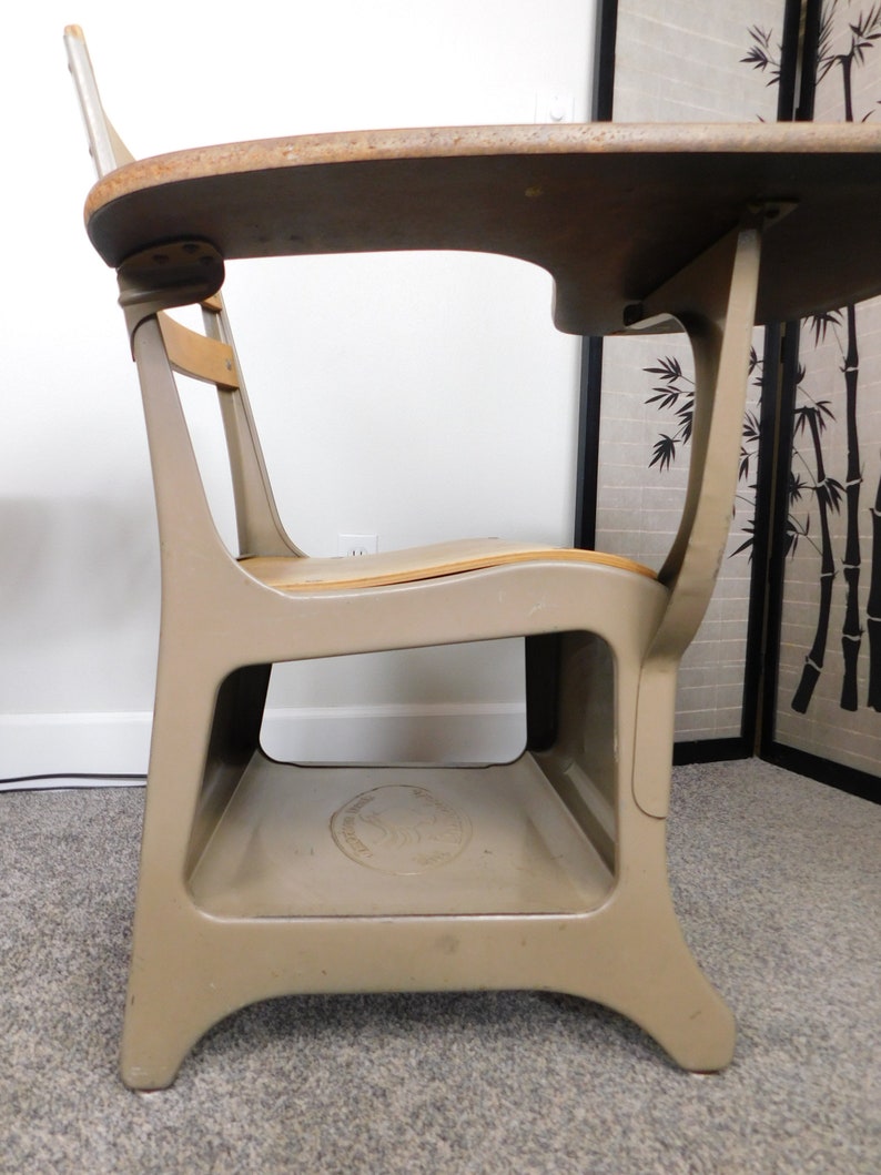 Vintage School Desk Table Chair With Book Pack Cubby Plywood Etsy