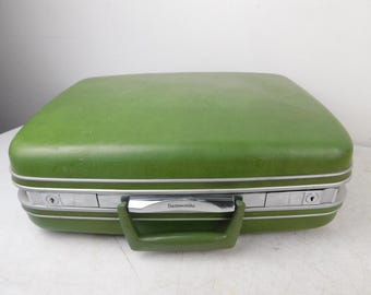 70s Retro Green Samsonite Suitcase Luggage Carry Box Bag Vanity Hard Shell - as is