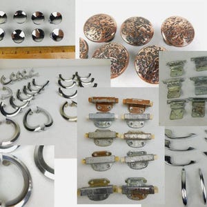 Large Lot 50s 60s 70s Retro Door Knobs Cabinet Pulls Hinges Chrome Brass Copper