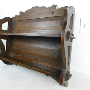 Antique 1910s Mission Craftsman Solid Oak Wall Hanging Shelving 32" W Bookcase
