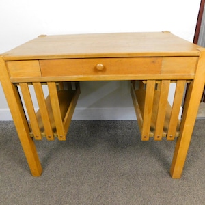 36" Wide 1940s Mission Arts Crafts Bookcase Desk  Book Shelves Library Table Oak