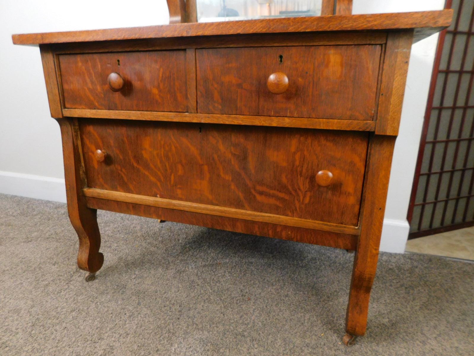 strapless open back dress Antique Tiger Oak Drop Front Secretary Desk – Terra Americana main image 1