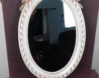 Nouveau French Provincial Style Oval Wall Hanging Vanity Mirror Bow & Roses 22"