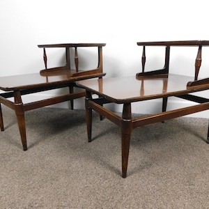PAIR 2 Tier Step Back Side End Table Mid Century Modern Retro 1960s Vintage