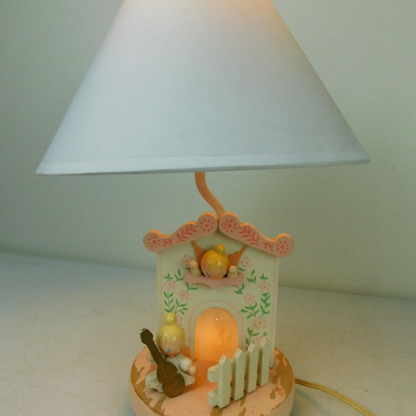 1960s Irmi Nursery Bedroom Winged Angels Nightlight Table Lamp Cello Serenade VG