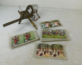 Antique 1904 Stereoscope 3D Slide Viewer w 44 Cards People Photographs