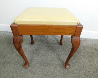 Exc 1950s Antique Queen Anne Mahogany Singer Sewing Storage Stool Padded Bench