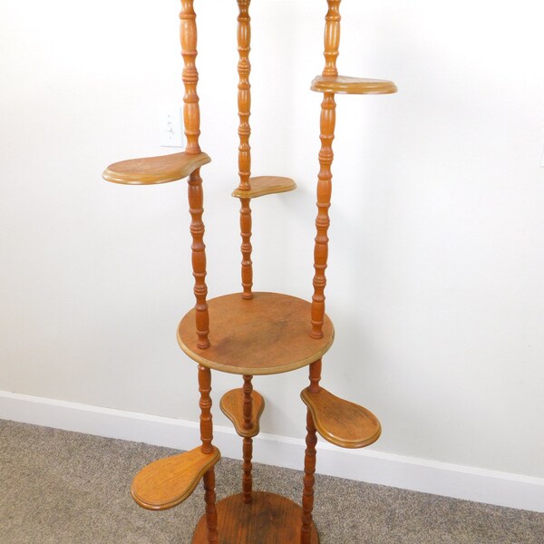 Vintage 9 Tier 61" T Display Etagere Shelving Shelves Maple Wood Plant Stand
