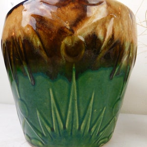 Roseville Blended Majolica 1900s Art Pottery Red Green Jardiniere Planter