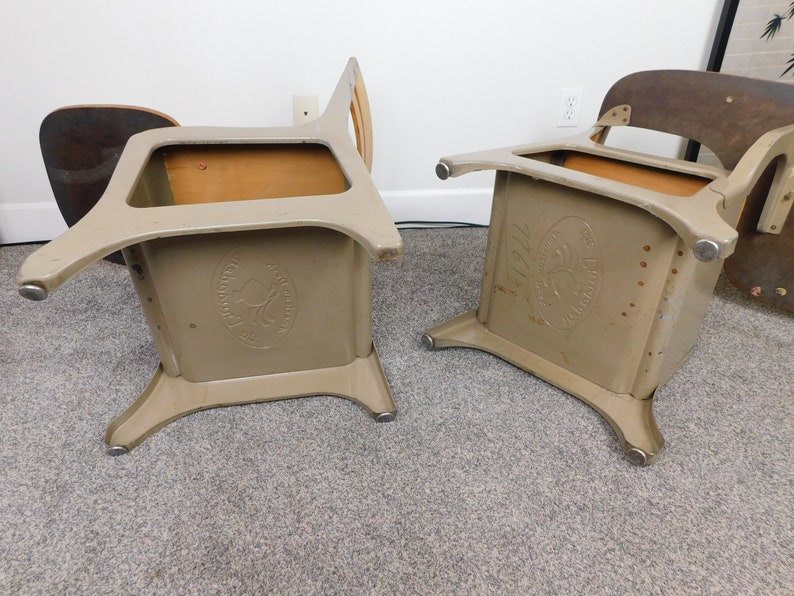 Vintage School Desk Table Chair With Book Pack Cubby Plywood Etsy