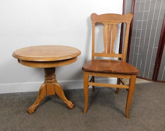 Vintage Antique Style Round Solid Oak Ball Claw Foot Side Lamp Table Tripod 23"