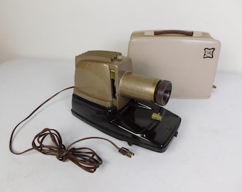 Antique LUNCHBOX 1950s Gold E Coronet Slide Projector w Carrying Case - VIDEO!