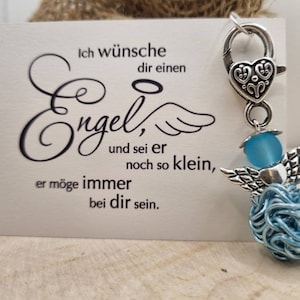 Schutzengel mit kleiner Karte aus Aludraht mit Karabinerhaken, Schutzengel zur Geburt, Taufe, Konfirmation, Kommunion, Glücksbringer Jungen