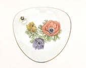 REDUCED - Vintage Chance triangular Anemones Fiestaware glass cake plate with gold rim - Pilkington England
