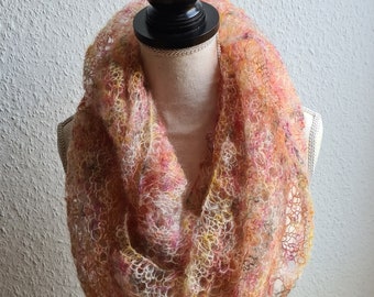 Feather-light loop scarf red-orange-yellow made of mohair and silk
