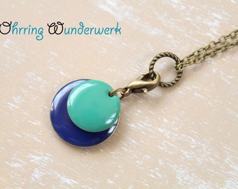 Enamel pendant for chain blue and turquoise green