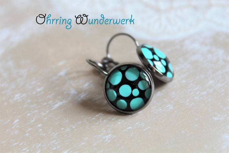 dots turquoise black earrings 14 mm image 3