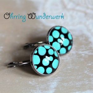 dots turquoise black earrings 14 mm image 2