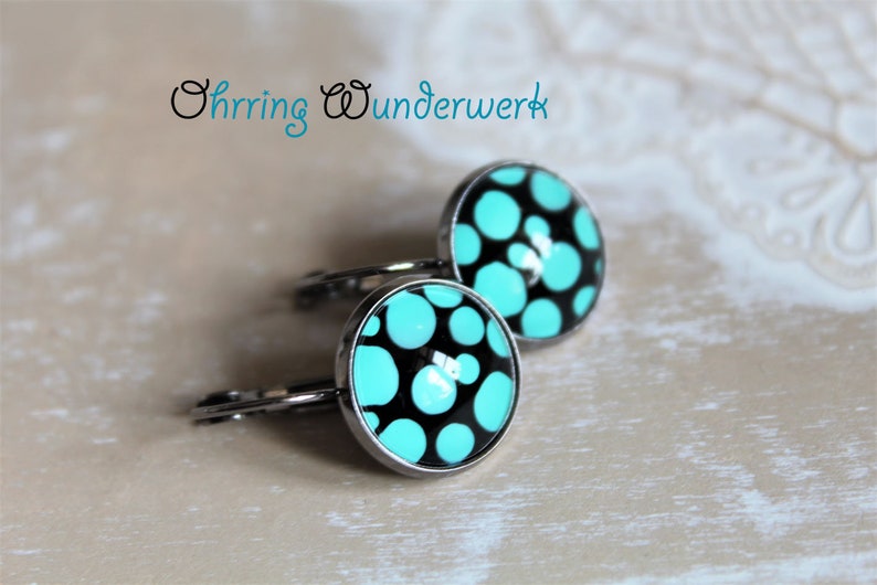 dots turquoise black earrings 14 mm image 2