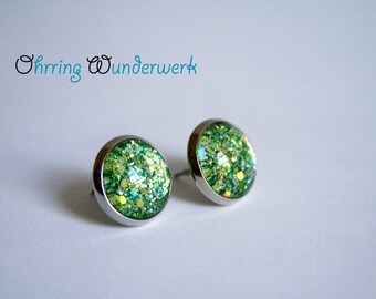 Green crystal stud earrings 12 mm