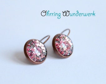 Rose Sparkle earrings copper m. cabochon 12 mm