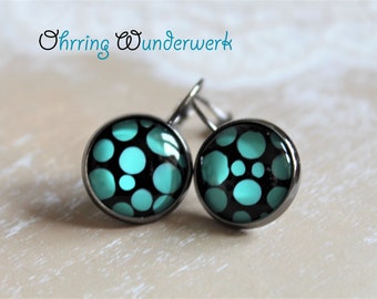 dots turquoise black * earrings 14 mm