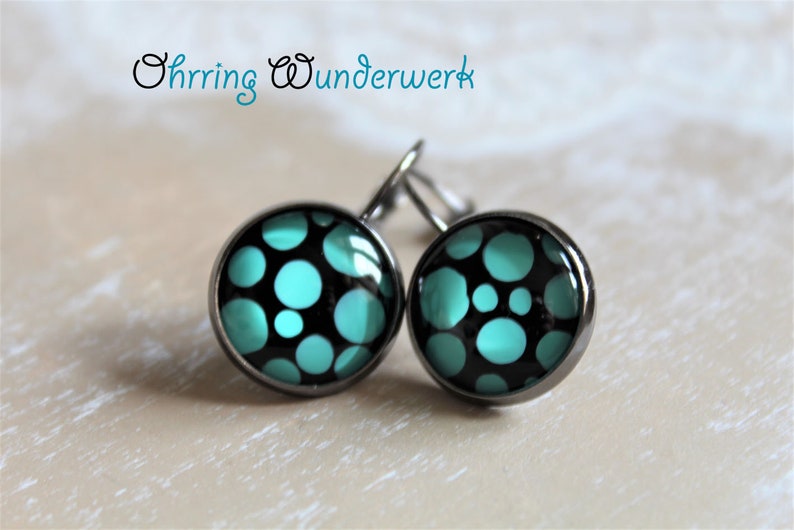 dots turquoise black earrings 14 mm image 1