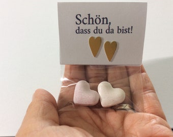 Gastgeschenk Hochzeit Herz Bonbons, Schön, dass du da bist! 10er Set ! Rückseite Personalisierbar !