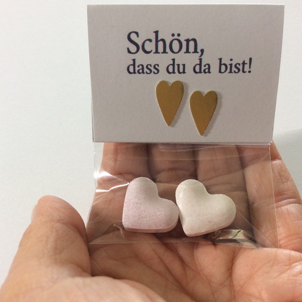 Gastgeschenk Hochzeit Herz Bonbons, Schön, dass du da bist! 10er Set ! Rückseite Personalisierbar !