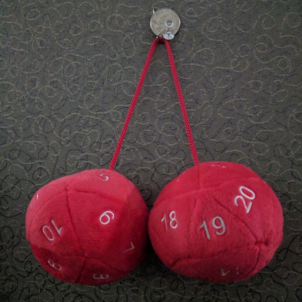 D20 car dice.  Fuzzy D20 dice.  Fuzzy d20 dangler.