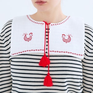 Embroidered Removable Collar Obukhiv Rooster Collar With Embroidered Red Rooster Cross Stitch Cottage Core Style image 4